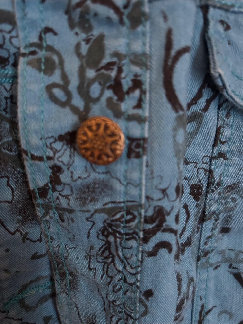 Erika Blue Printed Button-Front Shirt Jacket with Metal Buttons - Picture 3 of 5